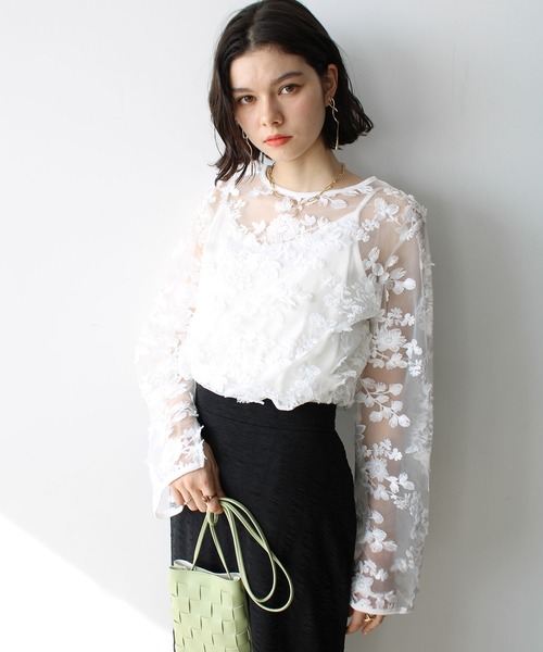 GeeRA(ジーラ)の「3Dレースブラウス(シャツ/ブラウス・レディース・ブルー/オフホワイト・LARGE/MEDIUM)」の9枚目の写真
