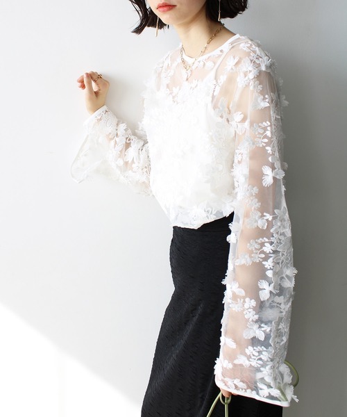 GeeRA(ジーラ)の「3Dレースブラウス(シャツ/ブラウス・レディース・ブルー/オフホワイト・LARGE/MEDIUM)」の10枚目の写真