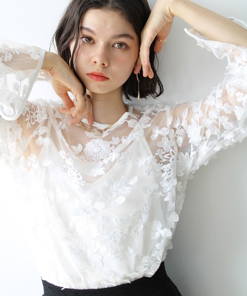 GeeRA(ジーラ)の「3Dレースブラウス(シャツ/ブラウス・レディース・ブルー/オフホワイト・LARGE/MEDIUM)」の7枚目の写真