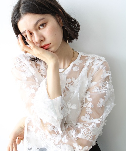 GeeRA(ジーラ)の「3Dレースブラウス(シャツ/ブラウス・レディース・ブルー/オフホワイト・LARGE/MEDIUM)」の8枚目の写真