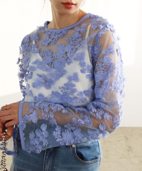 GeeRA(ジーラ)の「3Dレースブラウス(シャツ/ブラウス・レディース・ブルー/オフホワイト・LARGE/MEDIUM)」の16枚目の写真