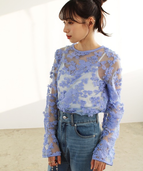 GeeRA(ジーラ)の「3Dレースブラウス(シャツ/ブラウス・レディース・ブルー/オフホワイト・LARGE/MEDIUM)」の15枚目の写真
