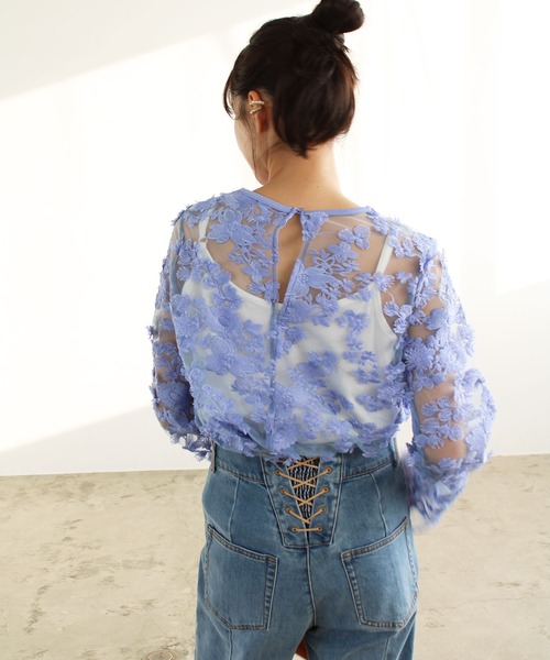 GeeRA(ジーラ)の「3Dレースブラウス(シャツ/ブラウス・レディース・ブルー/オフホワイト・LARGE/MEDIUM)」の18枚目の写真