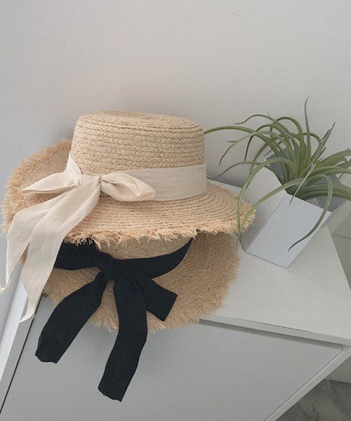 EPICKS（エピックス）の「つば広フリンジストローハット　麦わら帽子（ハット・レディース・ホワイト/ブラック・F）」の3枚目の写真