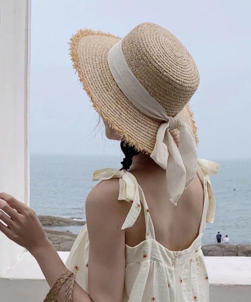 EPICKS（エピックス）の「つば広フリンジストローハット　麦わら帽子（ハット・レディース・ホワイト/ブラック・F）」の7枚目の写真