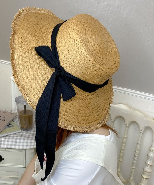 EPICKS（エピックス）の「つば広フリンジストローハット　麦わら帽子（ハット・レディース・ホワイト/ブラック・F）」の9枚目の写真