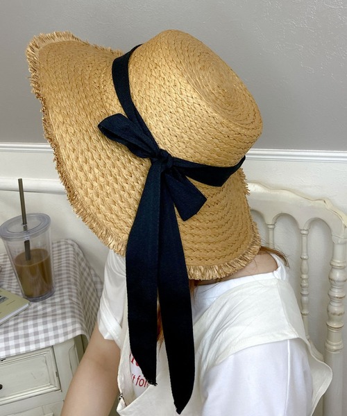 EPICKS（エピックス）の「つば広フリンジストローハット　麦わら帽子（ハット・レディース・ホワイト/ブラック・F）」の10枚目の写真