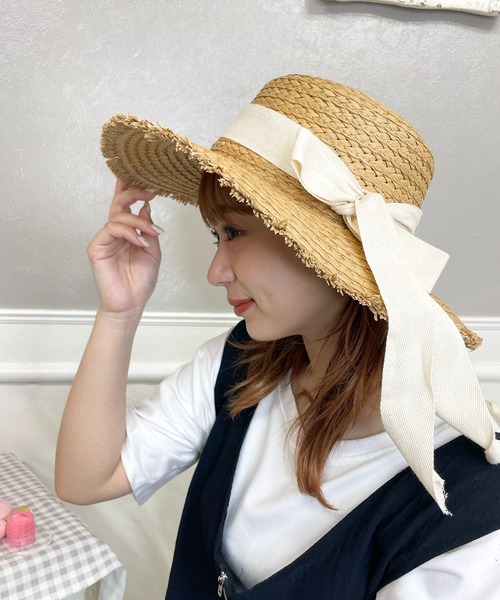 EPICKS（エピックス）の「つば広フリンジストローハット　麦わら帽子（ハット・レディース・ホワイト/ブラック・F）」の14枚目の写真