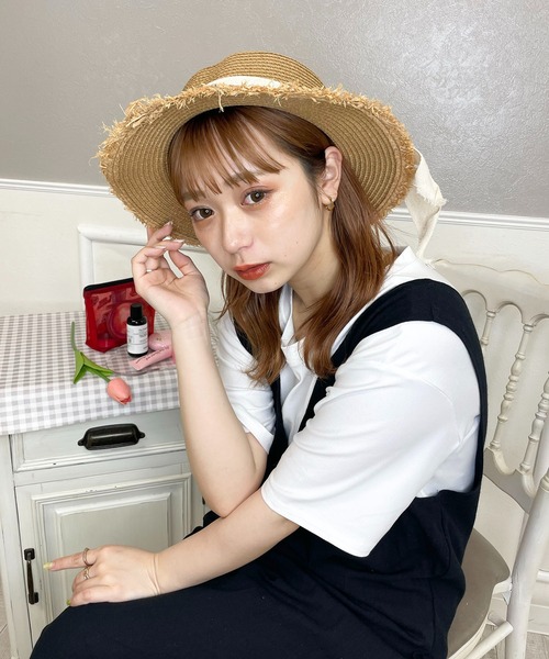EPICKS（エピックス）の「つば広フリンジストローハット　麦わら帽子（ハット・レディース・ホワイト/ブラック・F）」の20枚目の写真