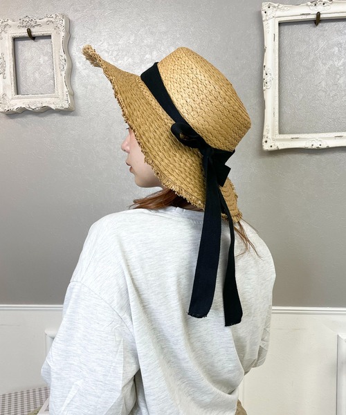 EPICKS（エピックス）の「つば広フリンジストローハット　麦わら帽子（ハット・レディース・ホワイト/ブラック・F）」の8枚目の写真