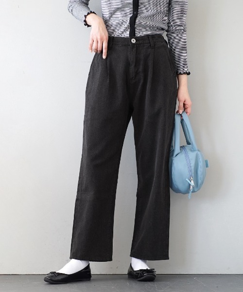 e-zakkamania stores(イーザッカマニアストアーズ)の「ストーンウォッシュカラー ワンタック ツイルパンツ(その他パンツ・レディース・ベージュ/カーキ/ブラック/ブラウン・M/L)」の2枚目の写真
