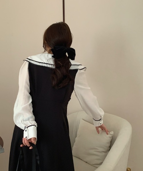 SETUP7(セットアップセブン)の「【SETUP7】フリルビッグカラー切り替えタックワンピース SCCH329(ワンピース・レディース・ブラック/ベージュ/グリーン・M/S)」の13枚目の写真