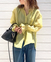 Q | バンドカラーシャーリングブラウス(シャツ/ブラウス)