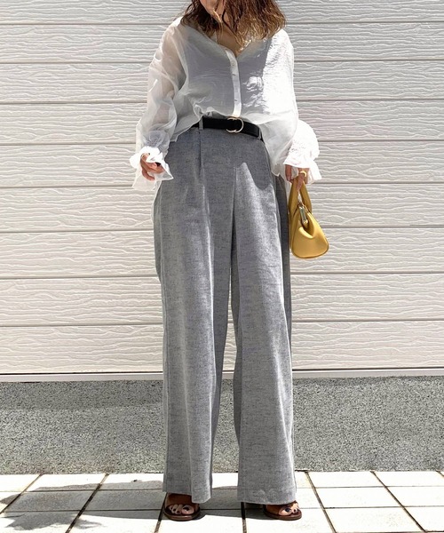 Q（キュー）の「バンドカラーシャーリングブラウス（シャツ/ブラウス・レディース・ブラック/ホワイト/マスタード・MEDIUM）」の9枚目の写真