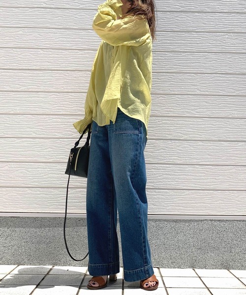 Q（キュー）の「バンドカラーシャーリングブラウス（シャツ/ブラウス・レディース・ブラック/ホワイト/マスタード・MEDIUM）」の11枚目の写真