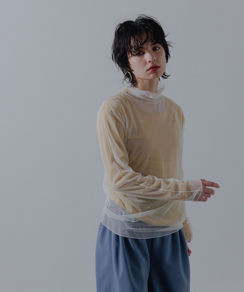 Limue(リミュ)の「シアレイヤードハイネックトップス(Tシャツ/カットソー・レディース・ブルー/マスタード・FREE)」の10枚目の写真
