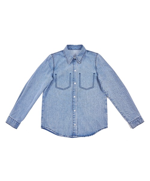 LA POMME petit(ラポミ・プチ)の「Blue Casual Unique Pocket Denim Shirt(シャツ/ブラウス・レディース・インディゴブルー/ライトブルー・SMALL/MEDIUM/LARGE/X-LARGE)」の2枚目の写真