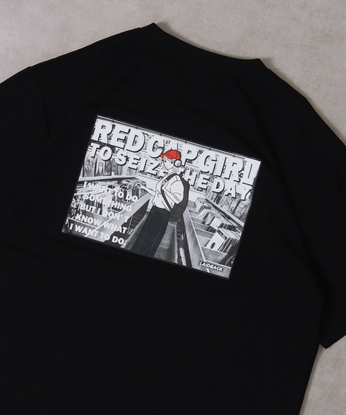 Red Cap Girl(レッドキャプガール)の「Red Cap Girl 冷感とろみポンチ バックイラスト ビッグシルエットスリット半袖Tシャツ(Tシャツ/カットソー・メンズ・ブラック系その他/グレイッシュベージュ/ホワイト/ホワイト系その他/ブルー系その他/ブラック/ブルー/ベージュ系その他・L/M)」の4枚目の写真