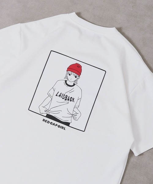 Red Cap Girl(レッドキャプガール)の「Red Cap Girl 冷感とろみポンチ バックイラスト ビッグシルエットスリット半袖Tシャツ(Tシャツ/カットソー・メンズ・ブラック系その他/グレイッシュベージュ/ホワイト/ホワイト系その他/ブルー系その他/ブラック/ブルー/ベージュ系その他・L/M)」の1枚目の写真