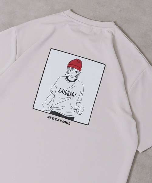 Red Cap Girl(レッドキャプガール)の「Red Cap Girl 冷感とろみポンチ バックイラスト ビッグシルエットスリット半袖Tシャツ(Tシャツ/カットソー・メンズ・ブラック系その他/グレイッシュベージュ/ホワイト/ホワイト系その他/ブルー系その他/ブラック/ブルー/ベージュ系その他・L/M)」の6枚目の写真