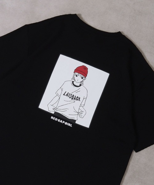 Red Cap Girl(レッドキャプガール)の「Red Cap Girl 冷感とろみポンチ バックイラスト ビッグシルエットスリット半袖Tシャツ(Tシャツ/カットソー・メンズ・ブラック系その他/グレイッシュベージュ/ホワイト/ホワイト系その他/ブルー系その他/ブラック/ブルー/ベージュ系その他・L/M)」の3枚目の写真