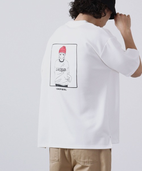 Red Cap Girl(レッドキャプガール)の「Red Cap Girl 冷感とろみポンチ バックイラスト ビッグシルエットスリット半袖Tシャツ(Tシャツ/カットソー・メンズ・ブラック系その他/グレイッシュベージュ/ホワイト/ホワイト系その他/ブルー系その他/ブラック/ブルー/ベージュ系その他・L/M)」の15枚目の写真