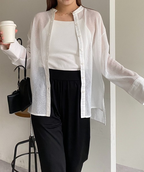 CAPRICIEUX LE'MAGE(カプリシューレマージュ)の「メッシュシャツ(シャツ/ブラウス・レディース・ホワイト/ブラック/ベージュ・FREE)」の4枚目の写真