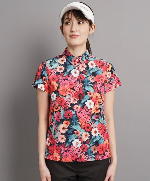 adabat（アダバット）の「◆【UVカット/吸水速乾】フラワーデザイン 半袖ポロシャツ（ポロシャツ・レディース・ブラック系/ピンク系・38/40/42）」の3枚目の写真