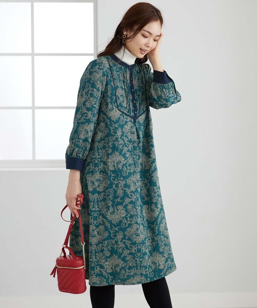 セール】パイピング使いプリントデザインワンピース（ワンピース