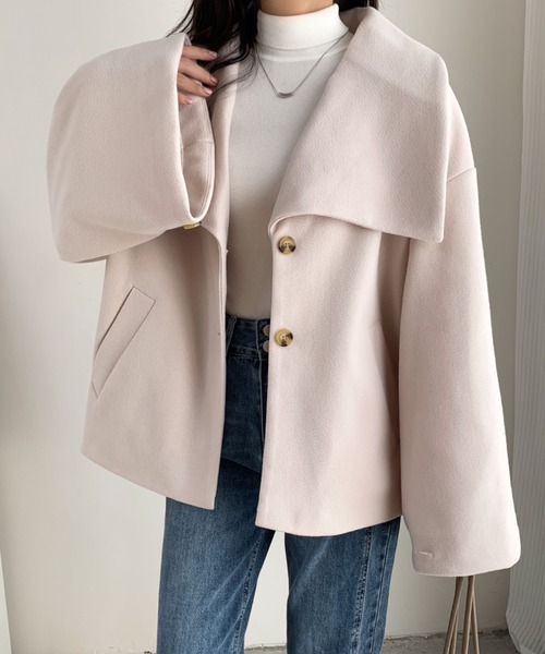 ECLIN（エクラン）の「オーバーサイズミドル丈ビックカラーコート（その他アウター・レディース・ブラック/アイボリー/モカ/ベージュ・L/M）」の2枚目の写真