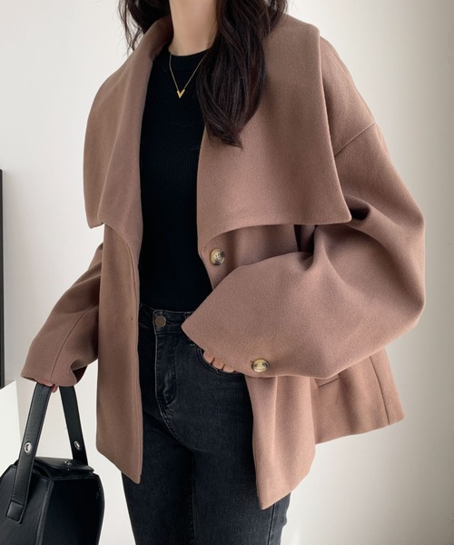 ECLIN（エクラン）の「オーバーサイズミドル丈ビックカラーコート（その他アウター・レディース・ブラック/アイボリー/モカ/ベージュ・L/M）」の3枚目の写真