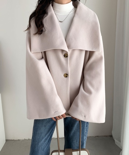 ECLIN（エクラン）の「オーバーサイズミドル丈ビックカラーコート（その他アウター・レディース・ブラック/アイボリー/モカ/ベージュ・L/M）」の17枚目の写真