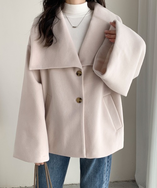 ECLIN（エクラン）の「オーバーサイズミドル丈ビックカラーコート（その他アウター・レディース・ブラック/アイボリー/モカ/ベージュ・L/M）」の18枚目の写真