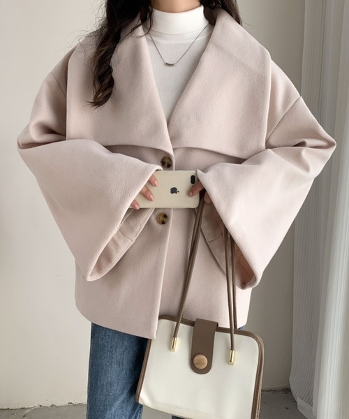 ECLIN（エクラン）の「オーバーサイズミドル丈ビックカラーコート（その他アウター・レディース・ブラック/アイボリー/モカ/ベージュ・L/M）」の19枚目の写真