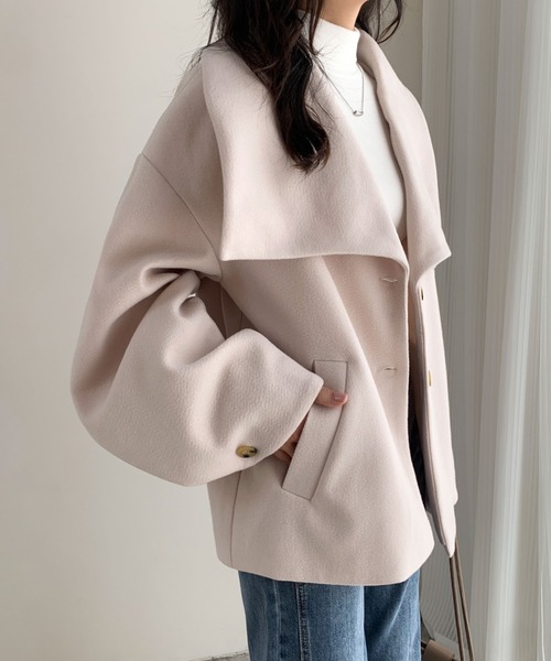 ECLIN（エクラン）の「オーバーサイズミドル丈ビックカラーコート（その他アウター・レディース・ブラック/アイボリー/モカ/ベージュ・L/M）」の20枚目の写真