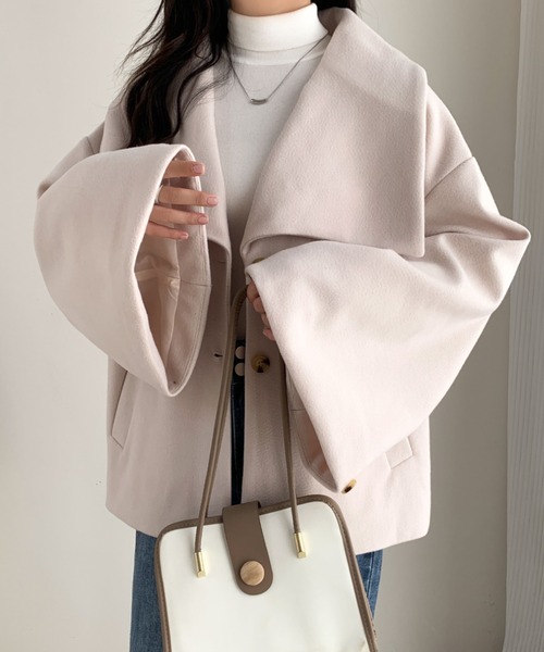 ECLIN（エクラン）の「オーバーサイズミドル丈ビックカラーコート（その他アウター・レディース・ブラック/アイボリー/モカ/ベージュ・L/M）」の22枚目の写真