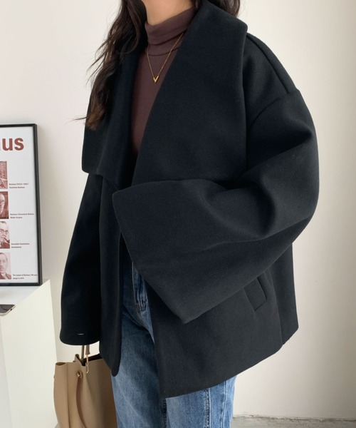 ECLIN（エクラン）の「オーバーサイズミドル丈ビックカラーコート（その他アウター・レディース・ブラック/アイボリー/モカ/ベージュ・L/M）」の6枚目の写真