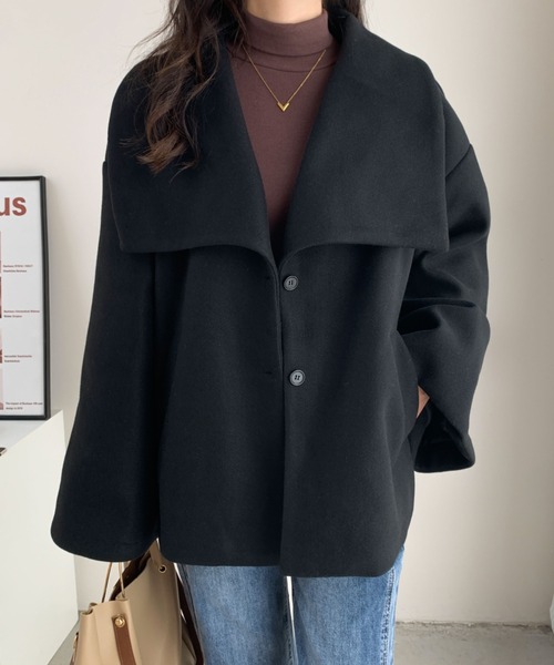 ECLIN（エクラン）の「オーバーサイズミドル丈ビックカラーコート（その他アウター・レディース・ブラック/アイボリー/モカ/ベージュ・L/M）」の7枚目の写真