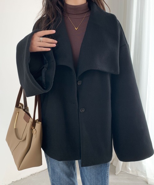 ECLIN（エクラン）の「オーバーサイズミドル丈ビックカラーコート（その他アウター・レディース・ブラック/アイボリー/モカ/ベージュ・L/M）」の9枚目の写真