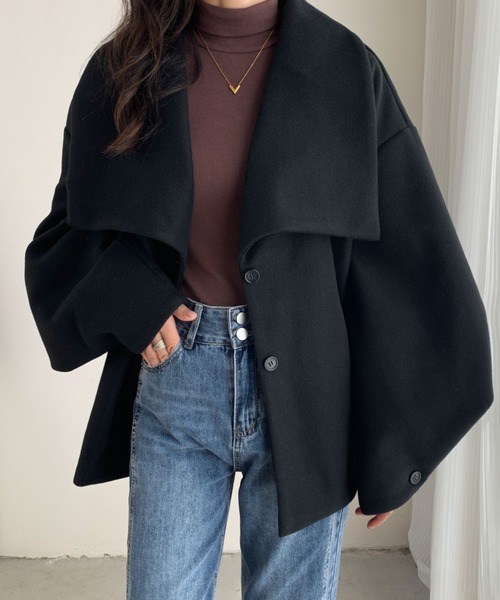 ECLIN（エクラン）の「オーバーサイズミドル丈ビックカラーコート（その他アウター・レディース・ブラック/アイボリー/モカ/ベージュ・L/M）」の10枚目の写真