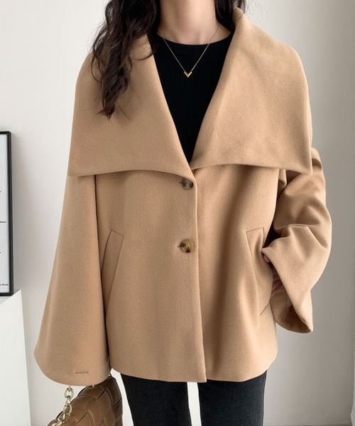 ECLIN（エクラン）の「オーバーサイズミドル丈ビックカラーコート（その他アウター・レディース・ブラック/アイボリー/モカ/ベージュ・L/M）」の11枚目の写真