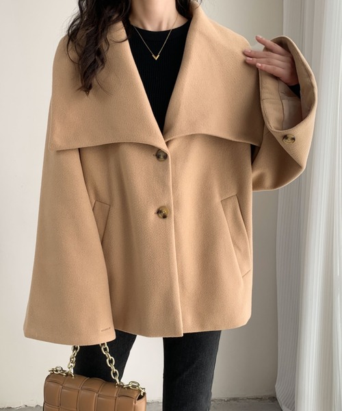 ECLIN（エクラン）の「オーバーサイズミドル丈ビックカラーコート（その他アウター・レディース・ブラック/アイボリー/モカ/ベージュ・L/M）」の12枚目の写真