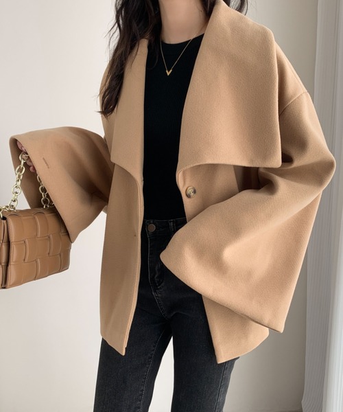 ECLIN（エクラン）の「オーバーサイズミドル丈ビックカラーコート（その他アウター・レディース・ブラック/アイボリー/モカ/ベージュ・L/M）」の14枚目の写真