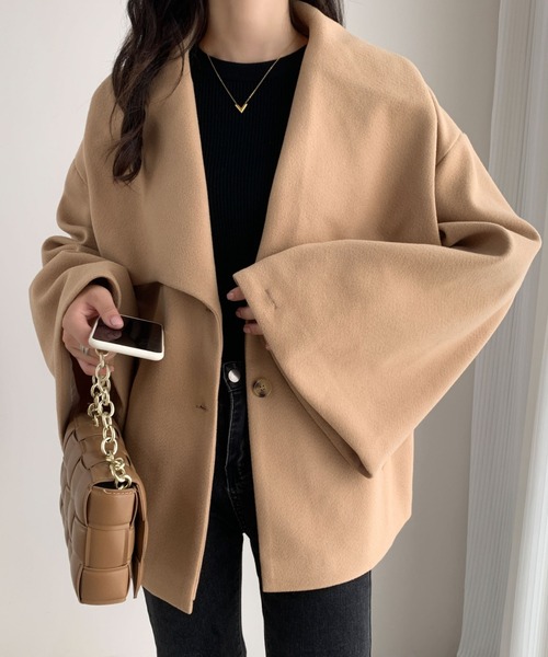 ECLIN（エクラン）の「オーバーサイズミドル丈ビックカラーコート（その他アウター・レディース・ブラック/アイボリー/モカ/ベージュ・L/M）」の16枚目の写真