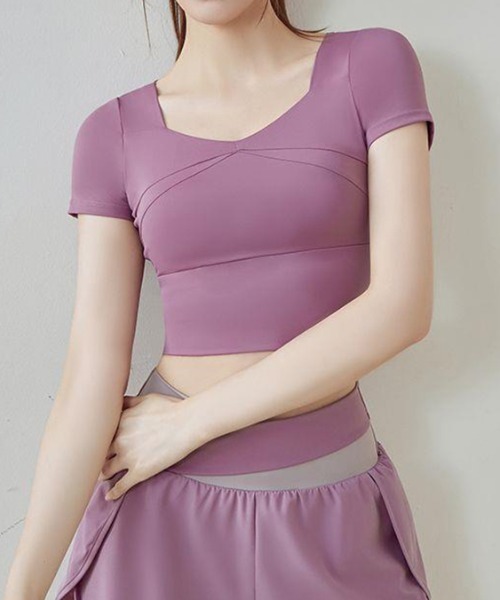 SAISON DE PAPILLON（セゾンドパピヨン）の「パッド付半袖トップ ブラトップ タンクトップ スポーツウェア（スポーツブラ・レディース・ブラック/グレー/パープル/ピンク/イエロー/グリーン/ベージュ/ブルー・L/M）」の7枚目の写真