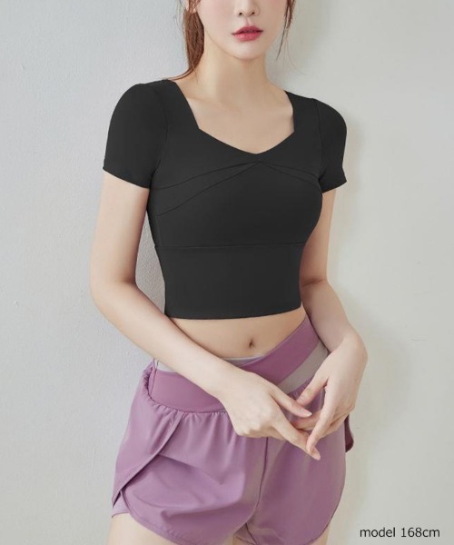 SAISON DE PAPILLON（セゾンドパピヨン）の「パッド付半袖トップ ブラトップ タンクトップ スポーツウェア（スポーツブラ・レディース・ブラック/グレー/パープル/ピンク/イエロー/グリーン/ベージュ/ブルー・L/M）」の13枚目の写真