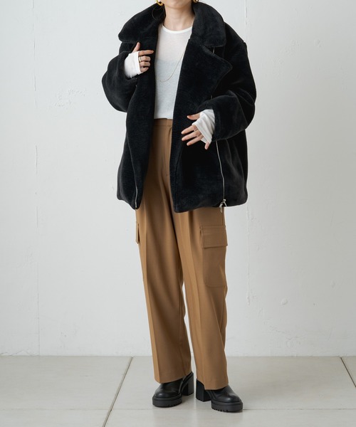 Omekashi(オメカシ)の「ファーライダースジャケット(ライダースジャケット・レディース・グレー/ブラック・FREE)」の6枚目の写真