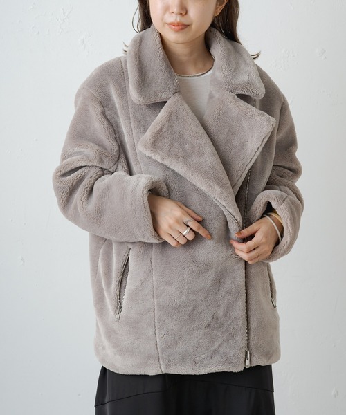 Omekashi(オメカシ)の「ファーライダースジャケット(ライダースジャケット・レディース・グレー/ブラック・FREE)」の8枚目の写真