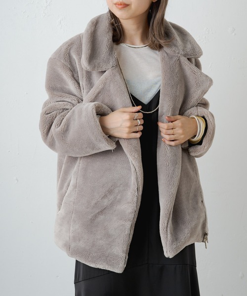 Omekashi(オメカシ)の「ファーライダースジャケット(ライダースジャケット・レディース・グレー/ブラック・FREE)」の11枚目の写真