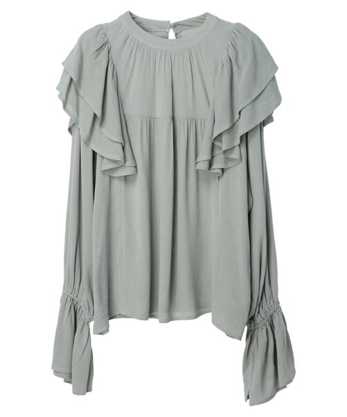 Petit fleur(プチフルール)の「・Petit Fleur ラッフルショルダーブラウス(シャツ/ブラウス・レディース・モカ/ブラック/グリーン・FREE)」の8枚目の写真